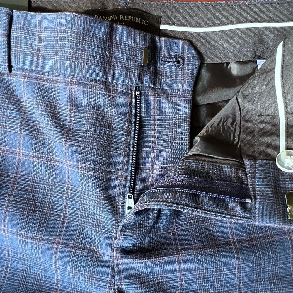 Banana Republic NEW Ryan Women’s Navy Blue Plaid Slim Straight Leg Pants Trouser - Picture 7 of 15